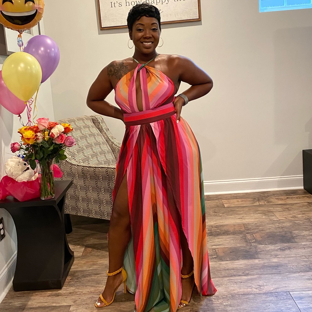Multi-color Halter Maxi Dress